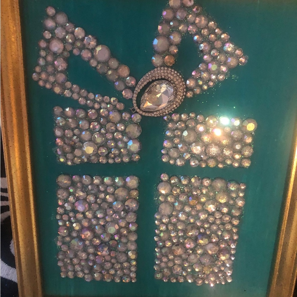 Crystal Embellished Holiday Decor with Gold Frame 9” x 11”